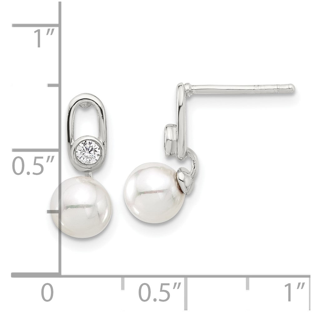 Sterlingsilber E-coated Poliert 6-7mm Muschel Perle und Zirkonia Ohrstecker