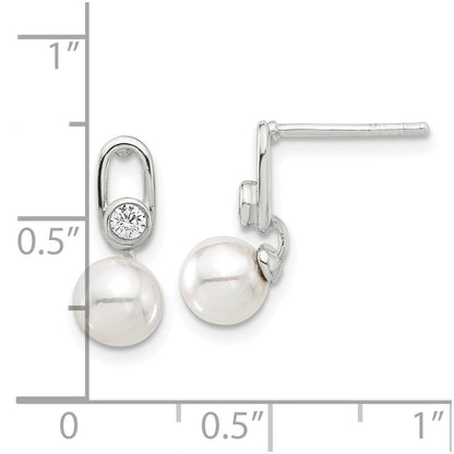 Sterlingsilber E-coated Poliert 6-7mm Muschel Perle und Zirkonia Ohrstecker