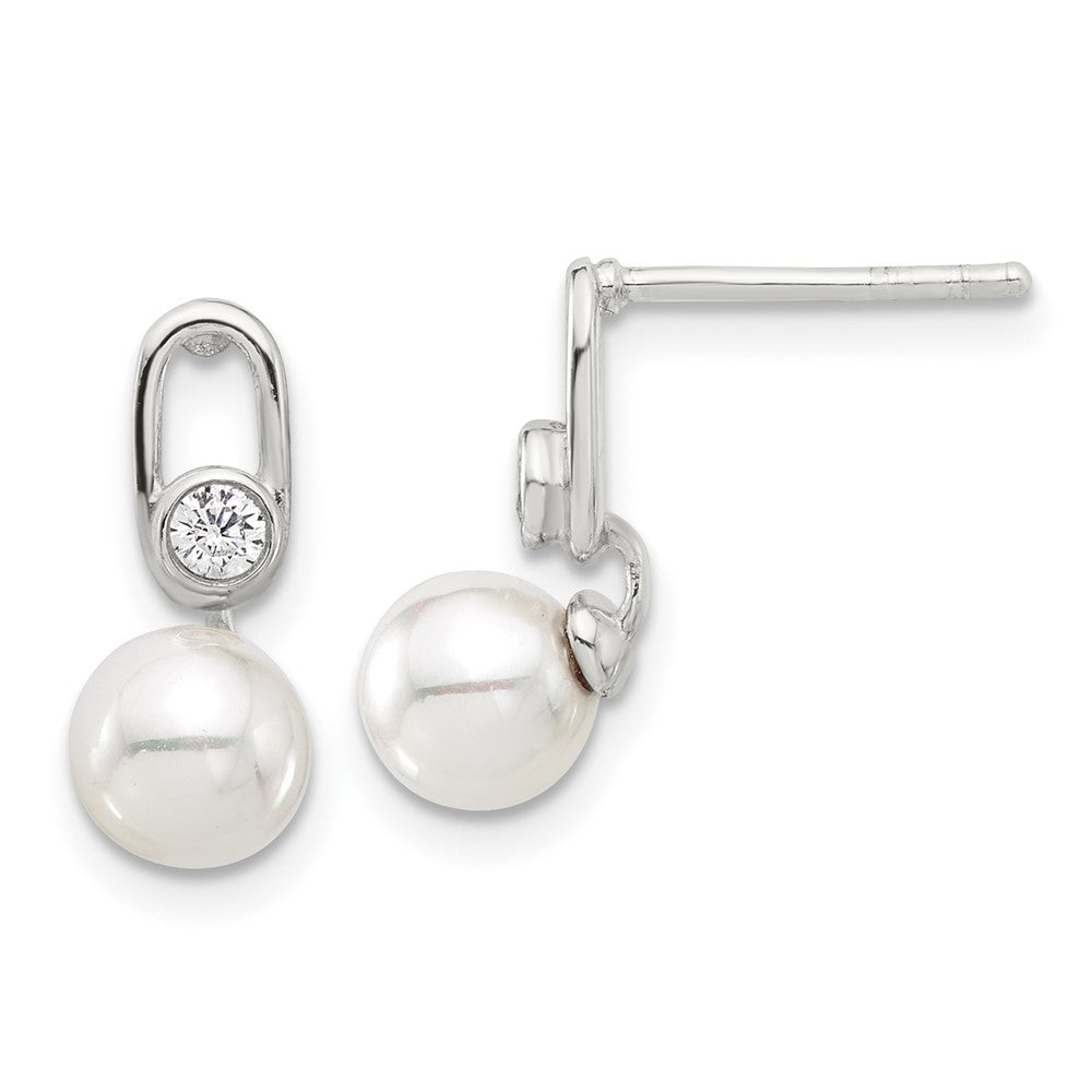 Sterlingsilber E-coated Poliert 6-7mm Muschel Perle und Zirkonia Ohrstecker