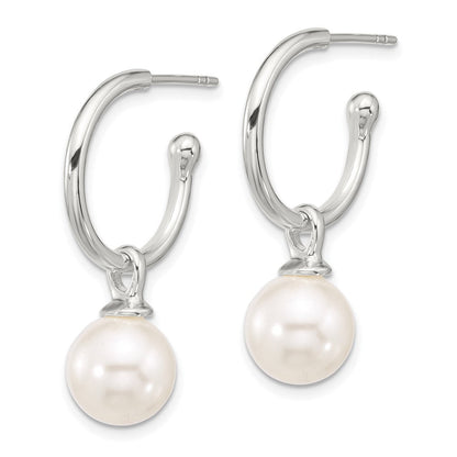 Sterlingsilber Poliert Dangling 10mm Glas Perle Stecker C- Creolen