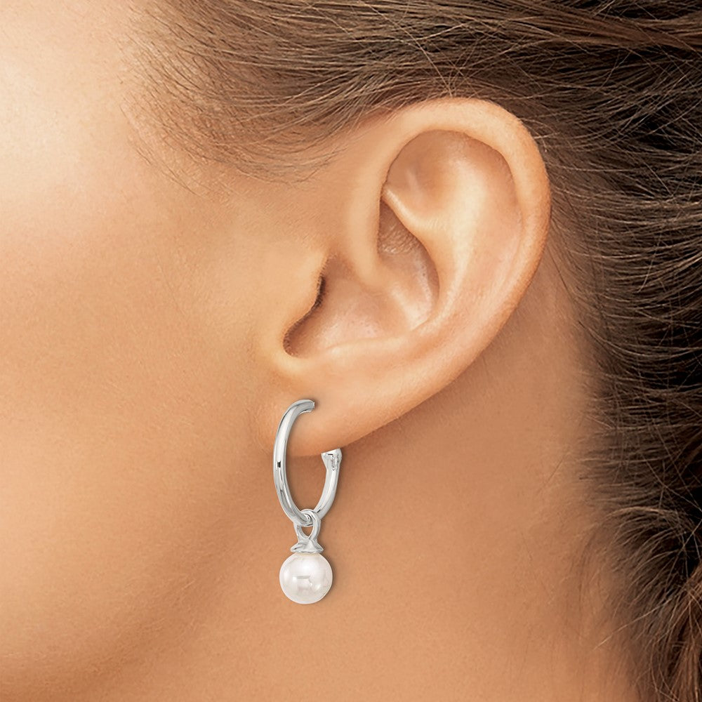 Sterlingsilber Poliert Dangling 8mm Glas Perle Stecker C- Creolen