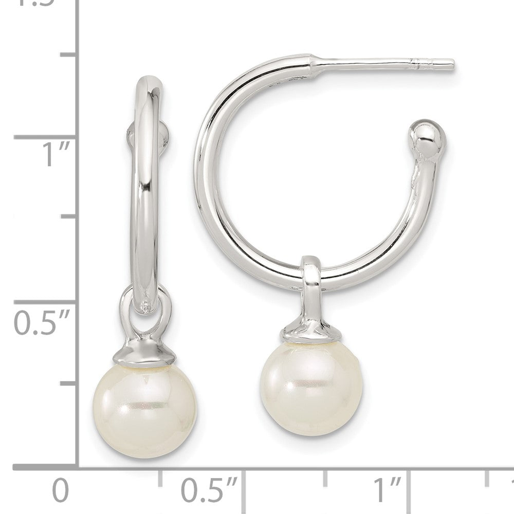 Sterlingsilber Poliert Dangling 8mm Glas Perle Stecker C- Creolen