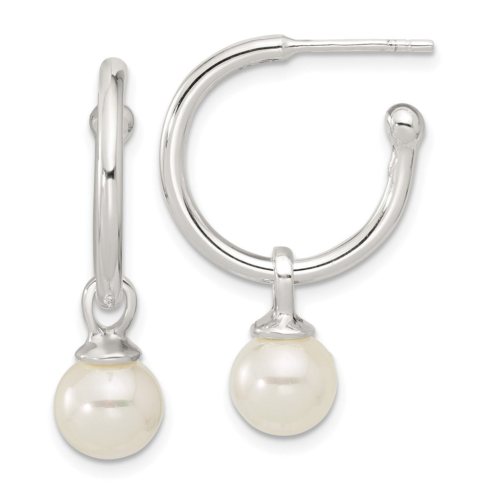 Sterlingsilber Poliert Dangling 8mm Glas Perle Stecker C- Creolen