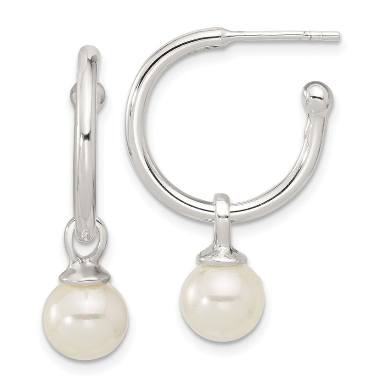Sterlingsilber Poliert Dangling 8mm Glas Perle Stecker C- Creolen