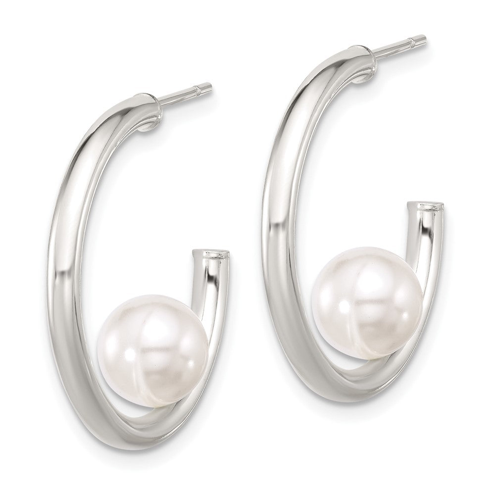 Sterlingsilber Poliert 8mm Synthetisch Perle Stecker C- Creolen