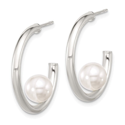 Sterlingsilber Poliert 8mm Synthetisch Perle Stecker C- Creolen
