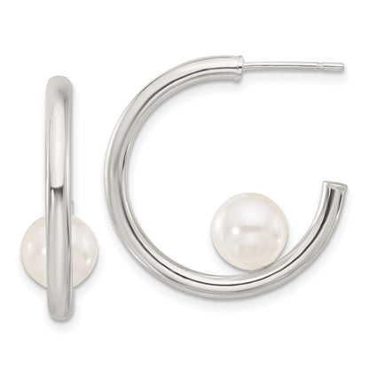 Sterlingsilber Poliert 8mm Synthetisch Perle Stecker C- Creolen