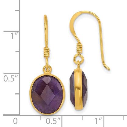 Sterlingsilber Vergoldet Poliert Oval Amethyst Ohrhänger
