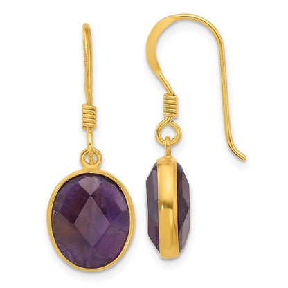 Sterlingsilber Vergoldet Poliert Oval Amethyst Ohrhänger