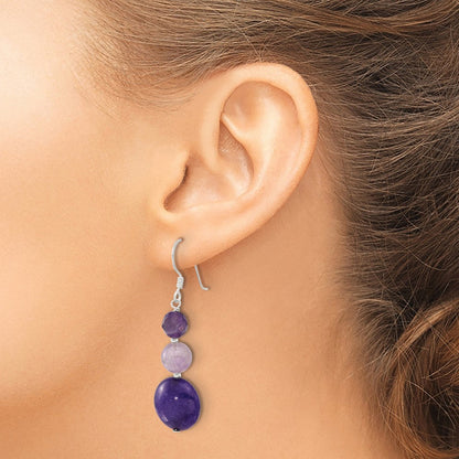 Sterlingsilber Poliert Amethyst und Lila Quarz Ohrhänger