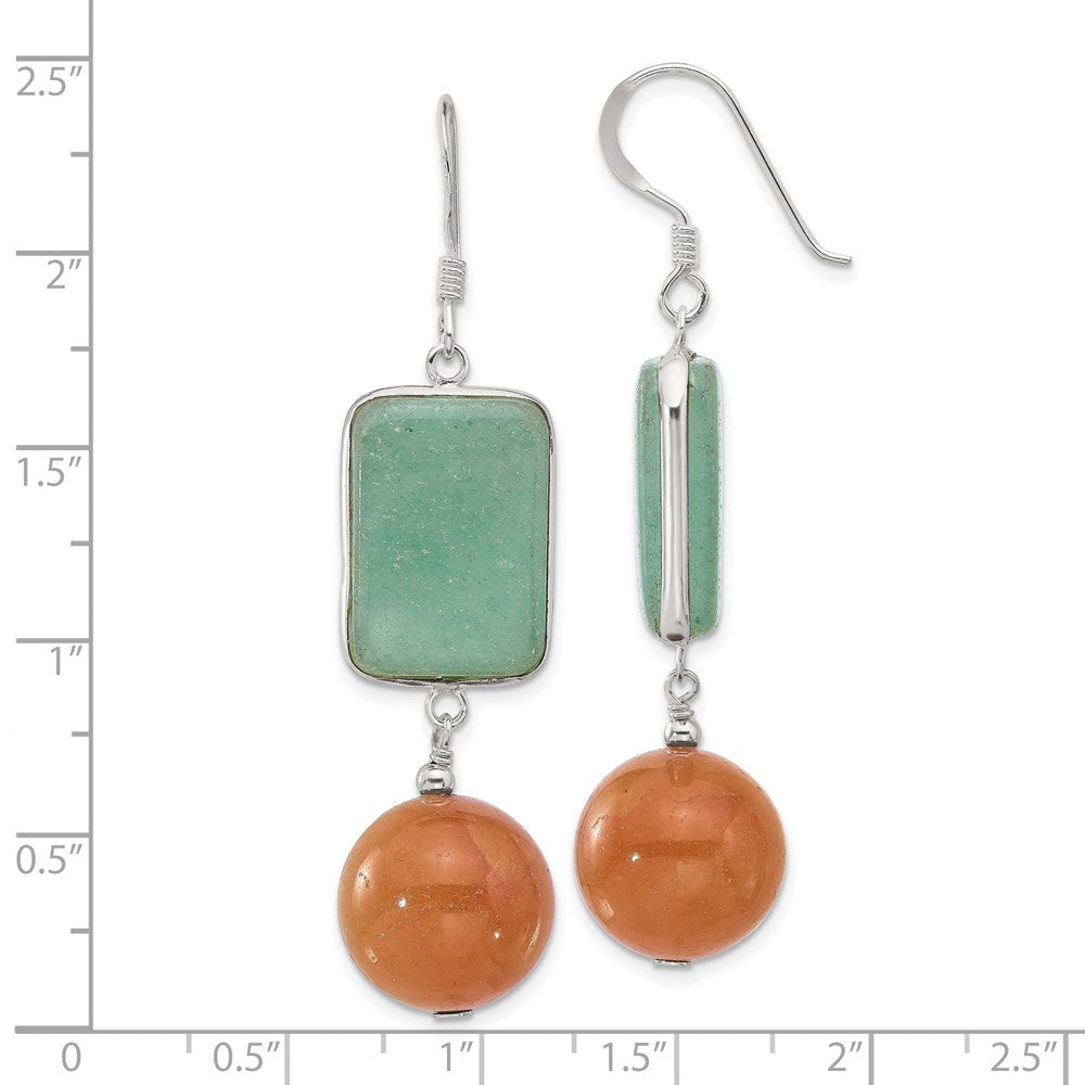 Sterlingsilber Poliert Grün und Rot Aventurine Ohrhänger