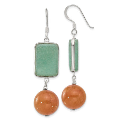 Sterlingsilber Poliert Grün und Rot Aventurine Ohrhänger