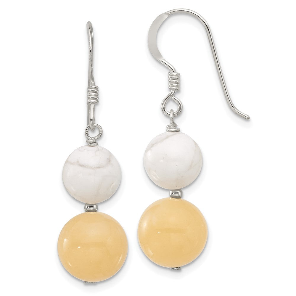 Sterlingsilber Poliert Weiß Howlite und Gelb Jade Ohrhänger