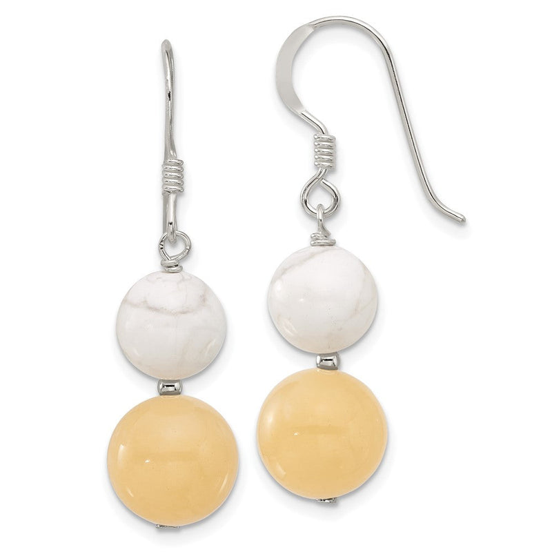 Sterlingsilber Poliert Weiß Howlite und Gelb Jade Ohrhänger
