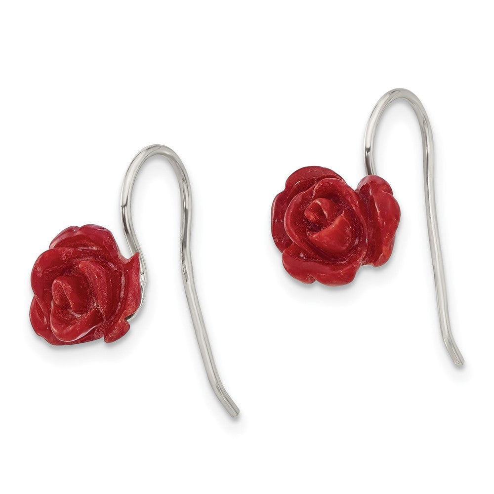 Sterlingsilber Poliert Rot Coral Rose Ohrhänger