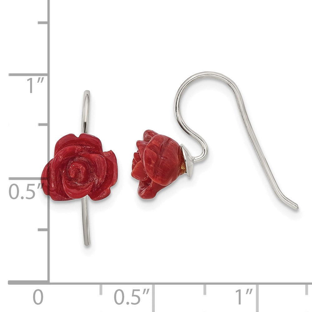 Sterlingsilber Poliert Rot Coral Rose Ohrhänger