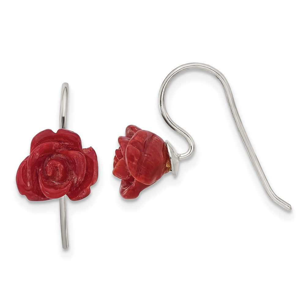 Sterlingsilber Poliert Rot Coral Rose Ohrhänger