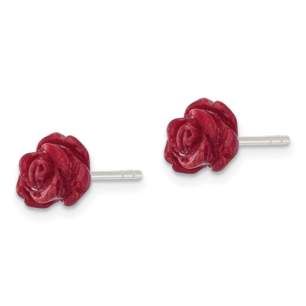 Sterlingsilber Poliert Rot Coral Rose Ohrstecker
