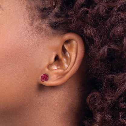 Sterlingsilber Poliert Rot Coral Rose Ohrstecker