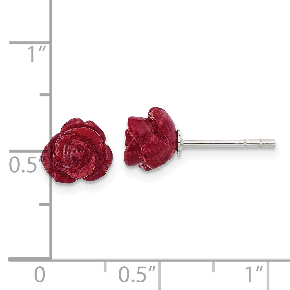 Sterlingsilber Poliert Rot Coral Rose Ohrstecker