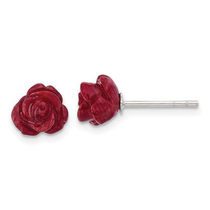 Sterlingsilber Poliert Rot Coral Rose Ohrstecker