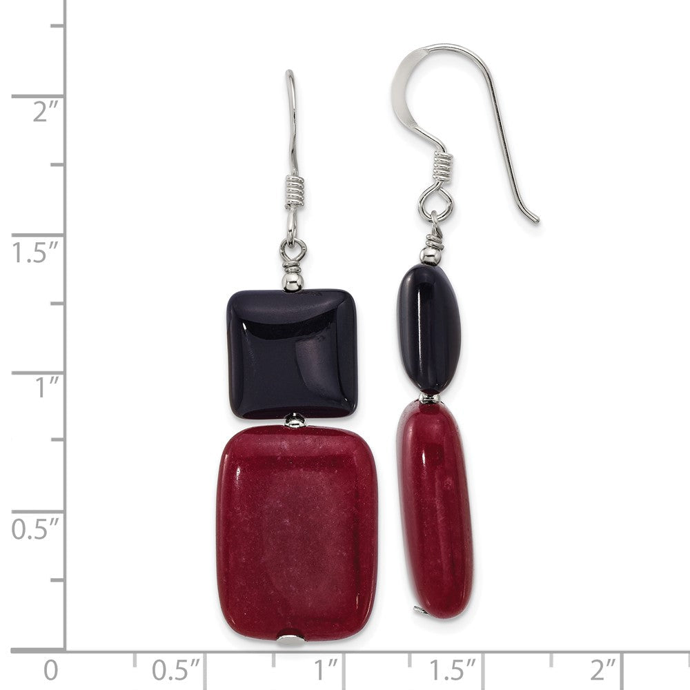 Sterlingsilber Poliert Schwarz Achat und Rot Jade Ohrhänger