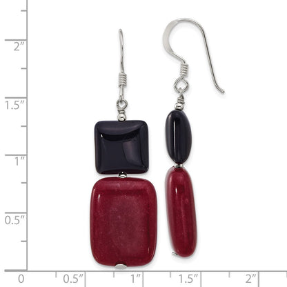 Sterlingsilber Poliert Schwarz Achat und Rot Jade Ohrhänger