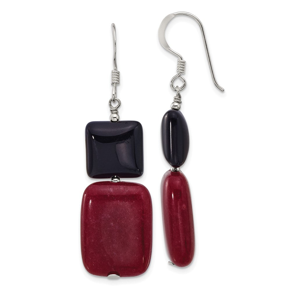Sterlingsilber Poliert Schwarz Achat und Rot Jade Ohrhänger