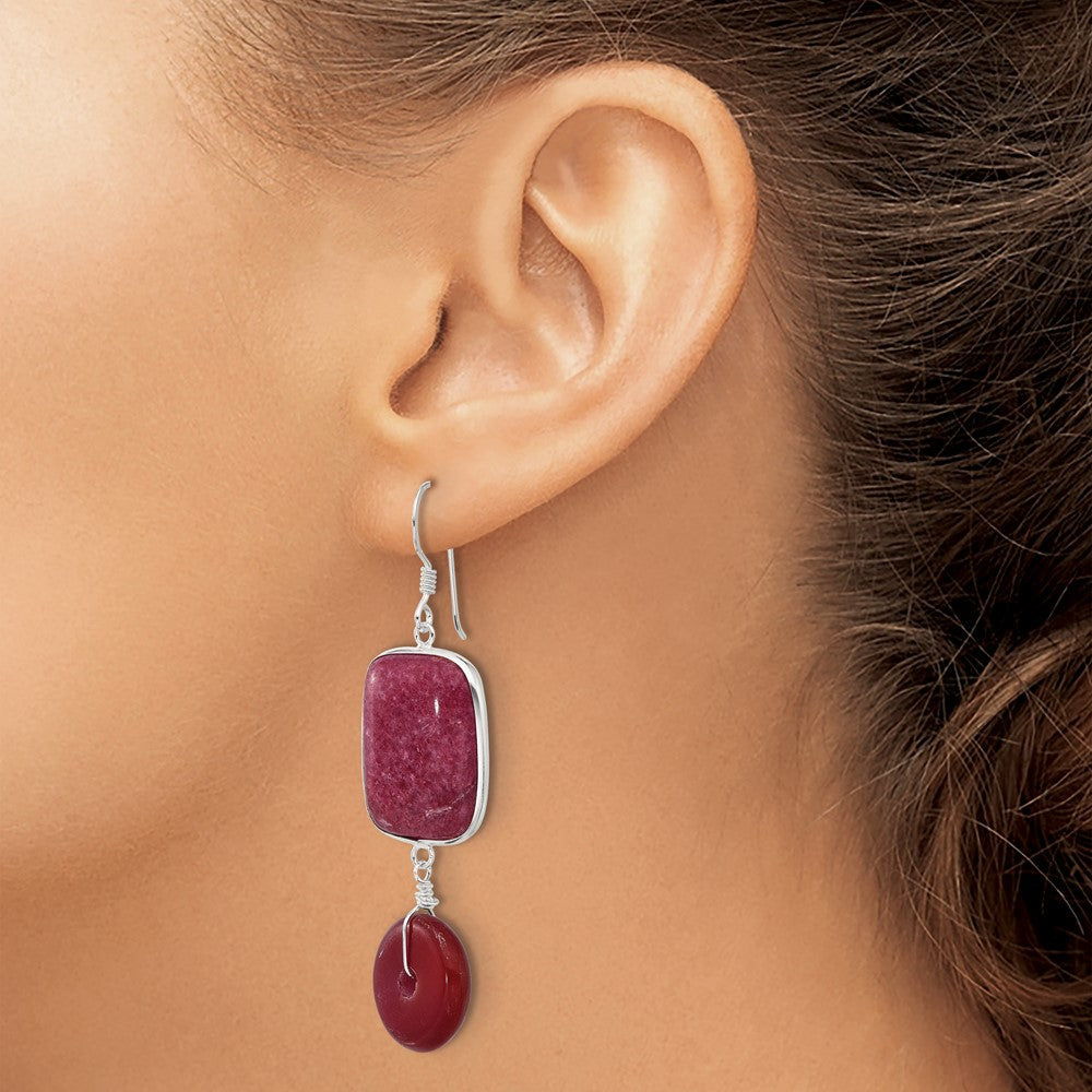 Sterlingsilber Poliert Carnelian und Rot Jade Ohrhänger