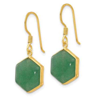 Sterlingsilber Vergoldet Poliert Hexagon Aventurine Ohrhänger