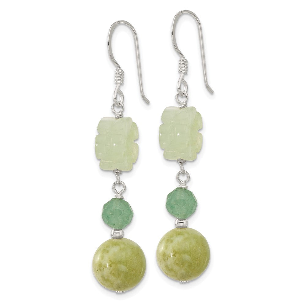 Sterlingsilber Poliert Aventurine & Jade Blume Ohrhänger