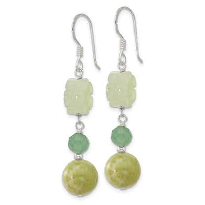 Sterlingsilber Poliert Aventurine & Jade Blume Ohrhänger