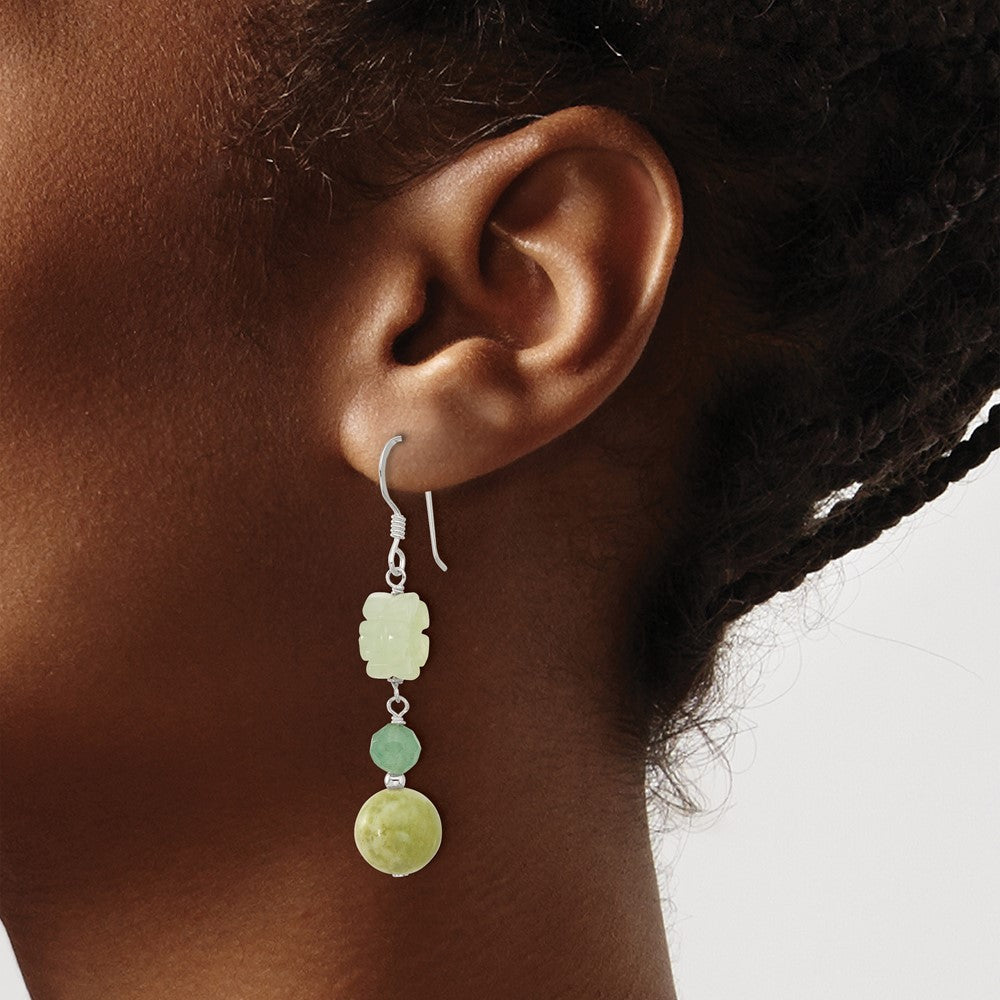 Sterlingsilber Poliert Aventurine & Jade Blume Ohrhänger