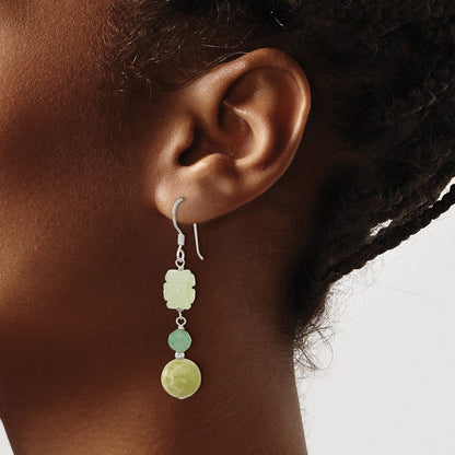Sterlingsilber Poliert Aventurine & Jade Blume Ohrhänger
