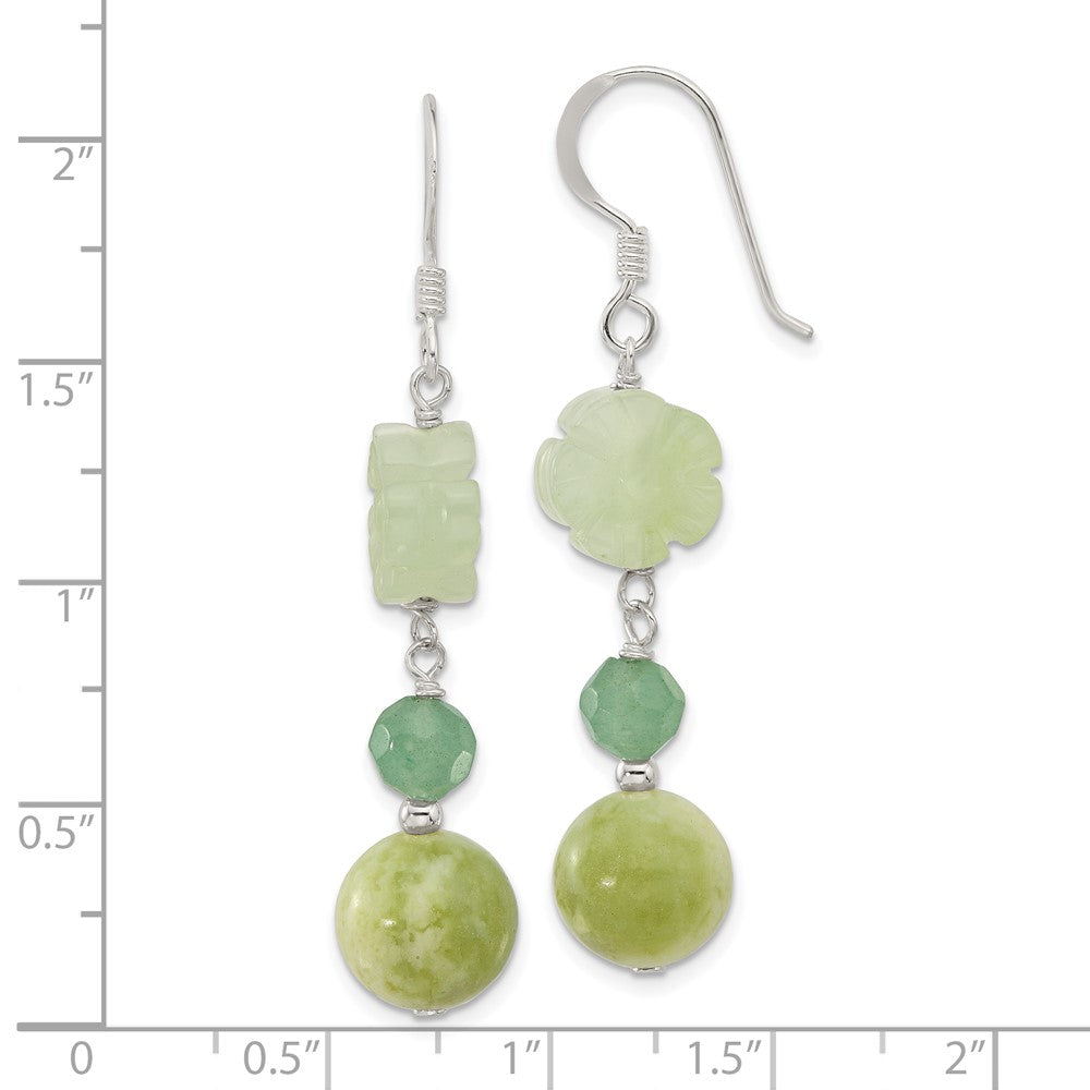 Sterlingsilber Poliert Aventurine & Jade Blume Ohrhänger
