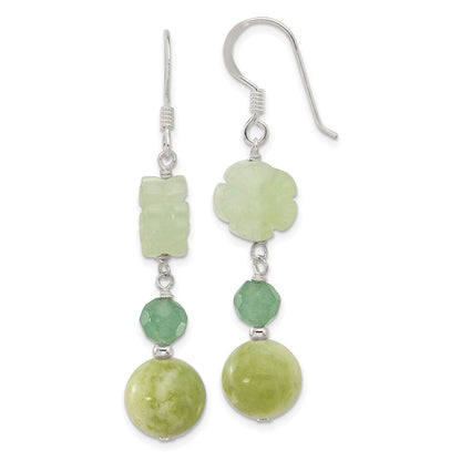 Sterlingsilber Poliert Aventurine & Jade Blume Ohrhänger