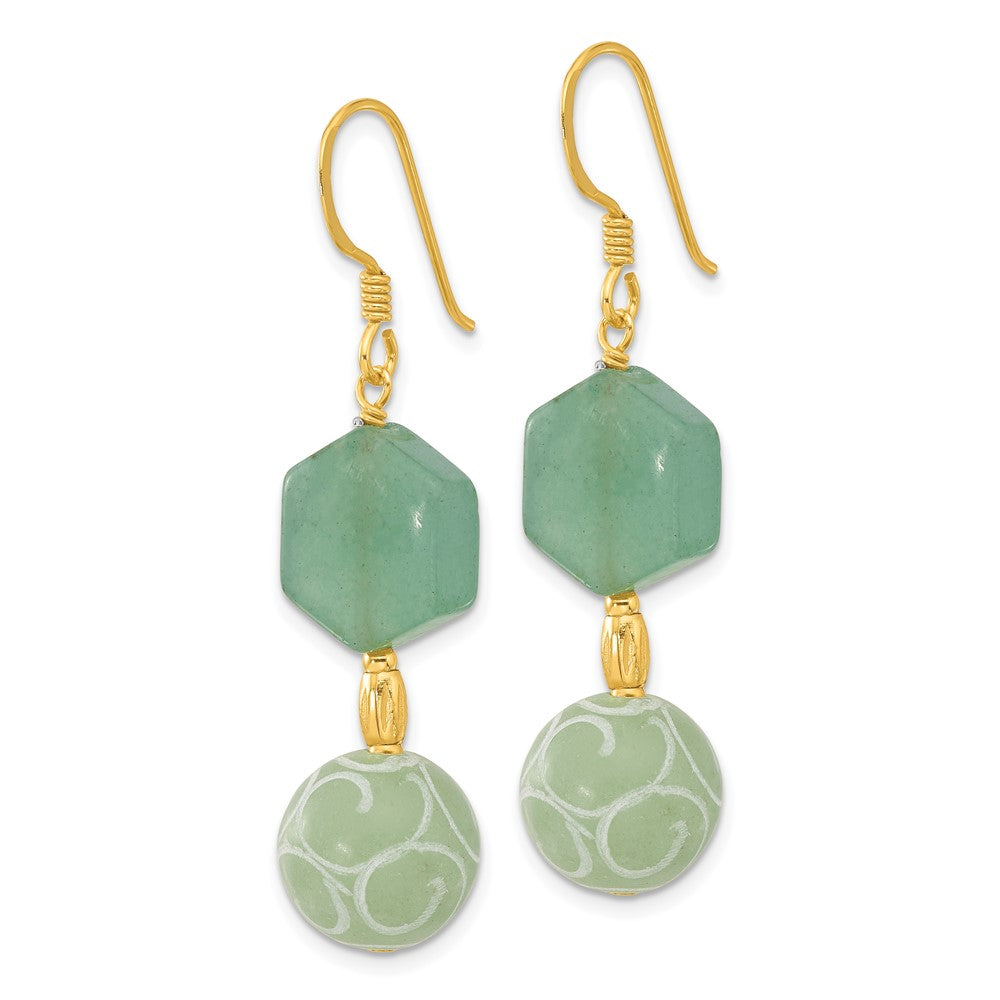 Sterlingsilber Gold-beschichtet Hexagon Aventurine & Wirbel Jade Ohrhänger