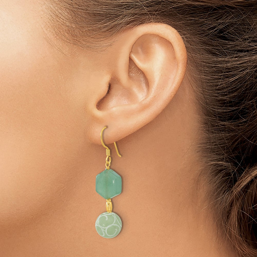 Sterlingsilber Gold-beschichtet Hexagon Aventurine & Wirbel Jade Ohrhänger