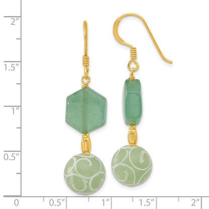 Sterlingsilber Gold-beschichtet Hexagon Aventurine & Wirbel Jade Ohrhänger