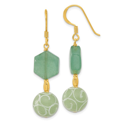 Sterlingsilber Gold-beschichtet Hexagon Aventurine & Wirbel Jade Ohrhänger