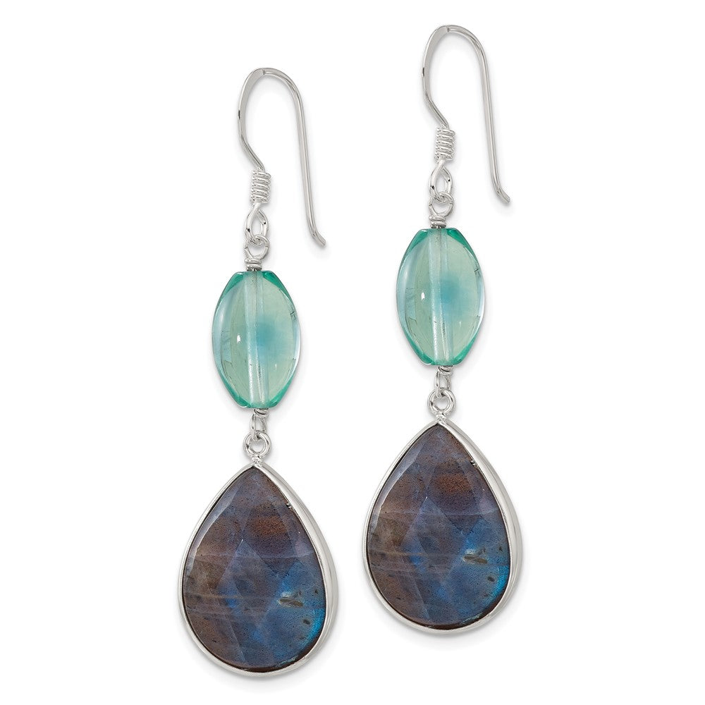 Sterlingsilber Poliert Fluorite & Labradorite Tropfen Ohrhänger