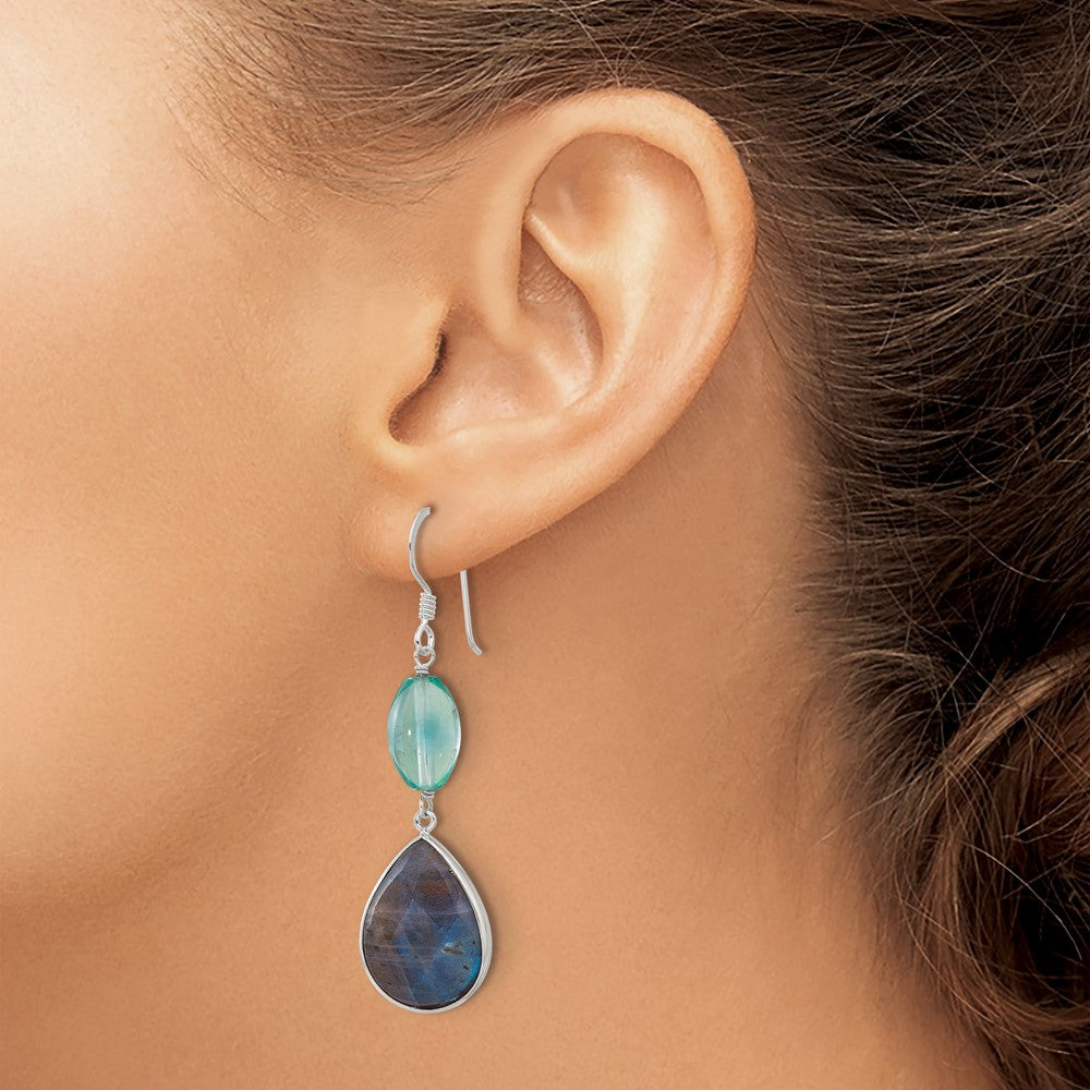 Sterlingsilber Poliert Fluorite & Labradorite Tropfen Ohrhänger