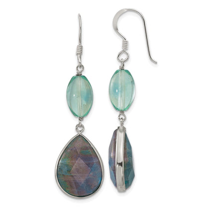 Sterlingsilber Poliert Fluorite & Labradorite Tropfen Ohrhänger