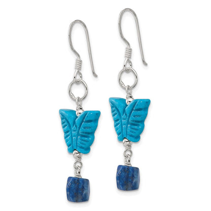 Sterlingsilber Poliert Lapis & Dyed Howlite Schmetterling Ohrhänger