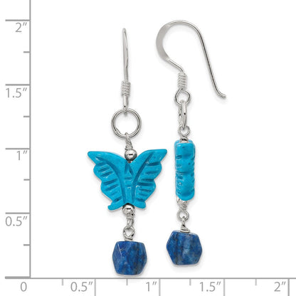 Sterlingsilber Poliert Lapis & Dyed Howlite Schmetterling Ohrhänger