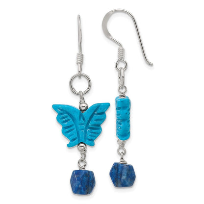 Sterlingsilber Poliert Lapis & Dyed Howlite Schmetterling Ohrhänger