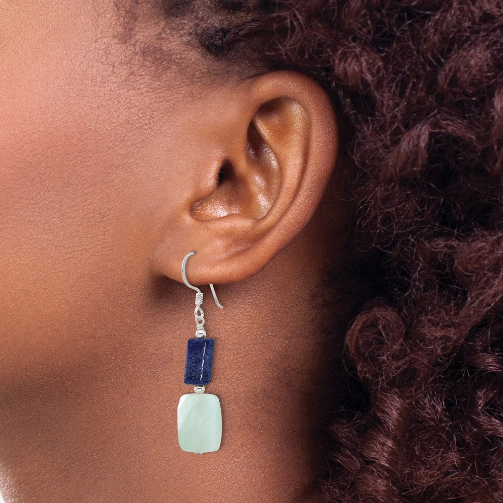 Sterlingsilber Poliert Rectangular Amazonite & Lapis Ohrhänger