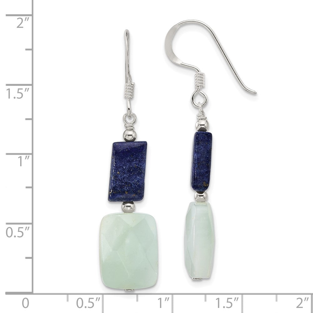 Sterlingsilber Poliert Rectangular Amazonite & Lapis Ohrhänger