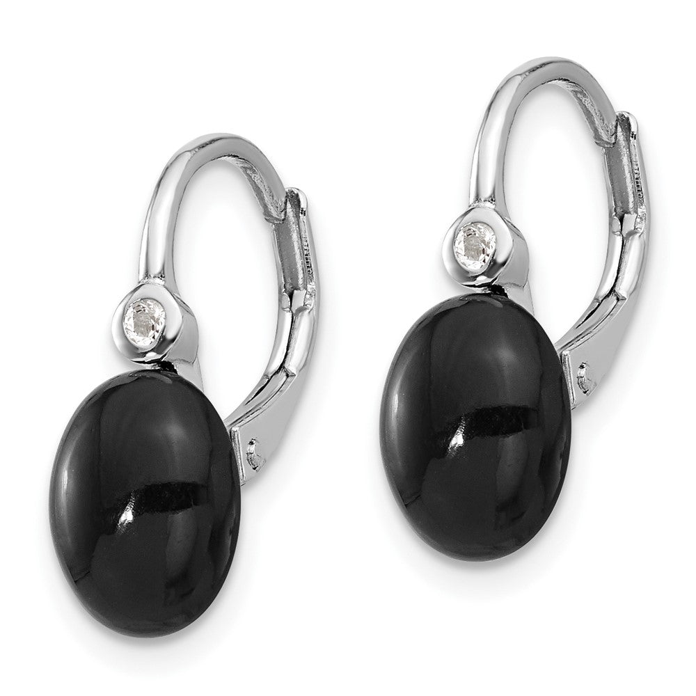 Sterlingsilber Rhodiniert Poliert Onyx & Weiß Topas Ohrhänger mit Brisur