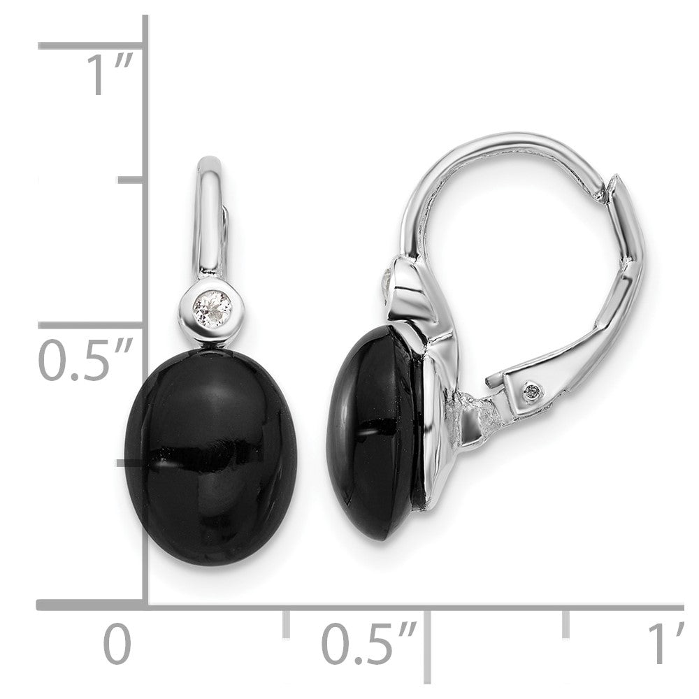 Sterlingsilber Rhodiniert Poliert Onyx & Weiß Topas Ohrhänger mit Brisur